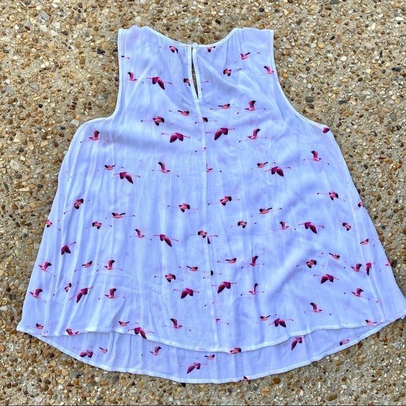 ANA FLamingo Print White Sleeveless Babydoll Blouse Size Petite M - Picture 7 of 7
